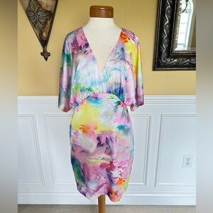 Aidan Mattox short, colorful, bright colors and pastel,  flowing sleeve. Size 12